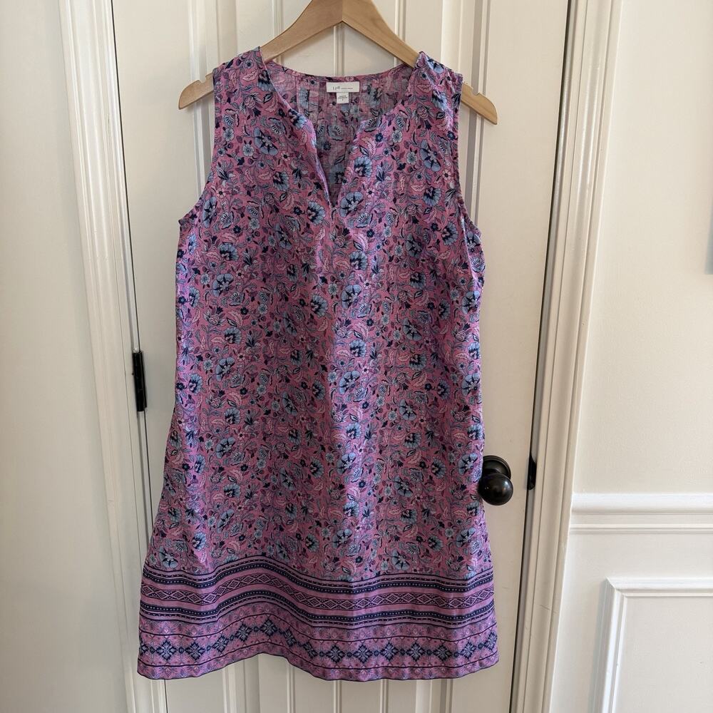 J. Jill 100% Linen Sleeveless Floral Summer Dress Women’s Size Small Pockets